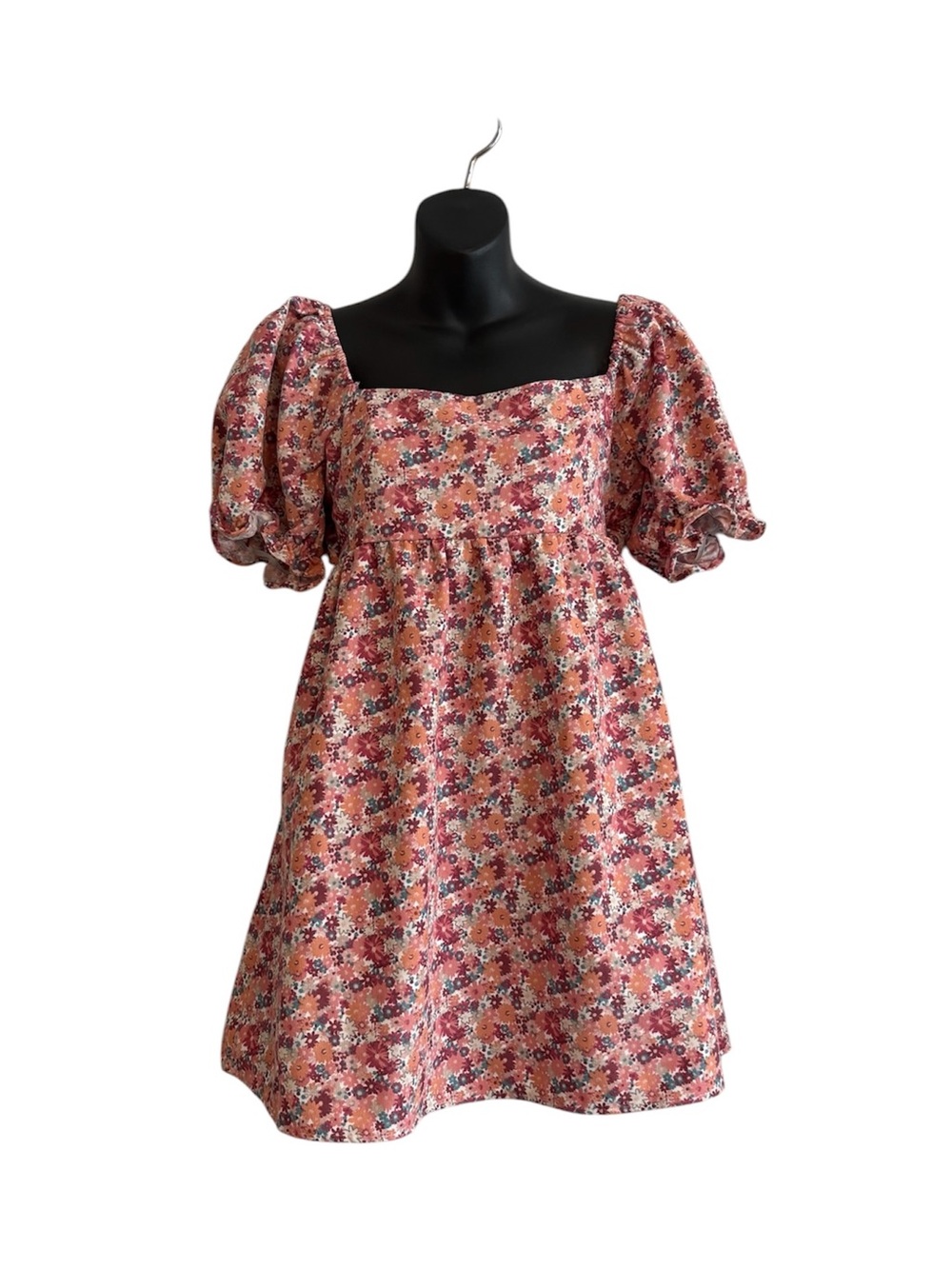Altar'd State Floral Corduroy Babydoll Square Neck Puff Sleeve Bow Dress size M
